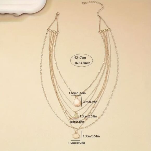 NEW Sasha 18K Rose Gold Plated Pink Stone Layered Boho Necklace - Picture 4 of 5